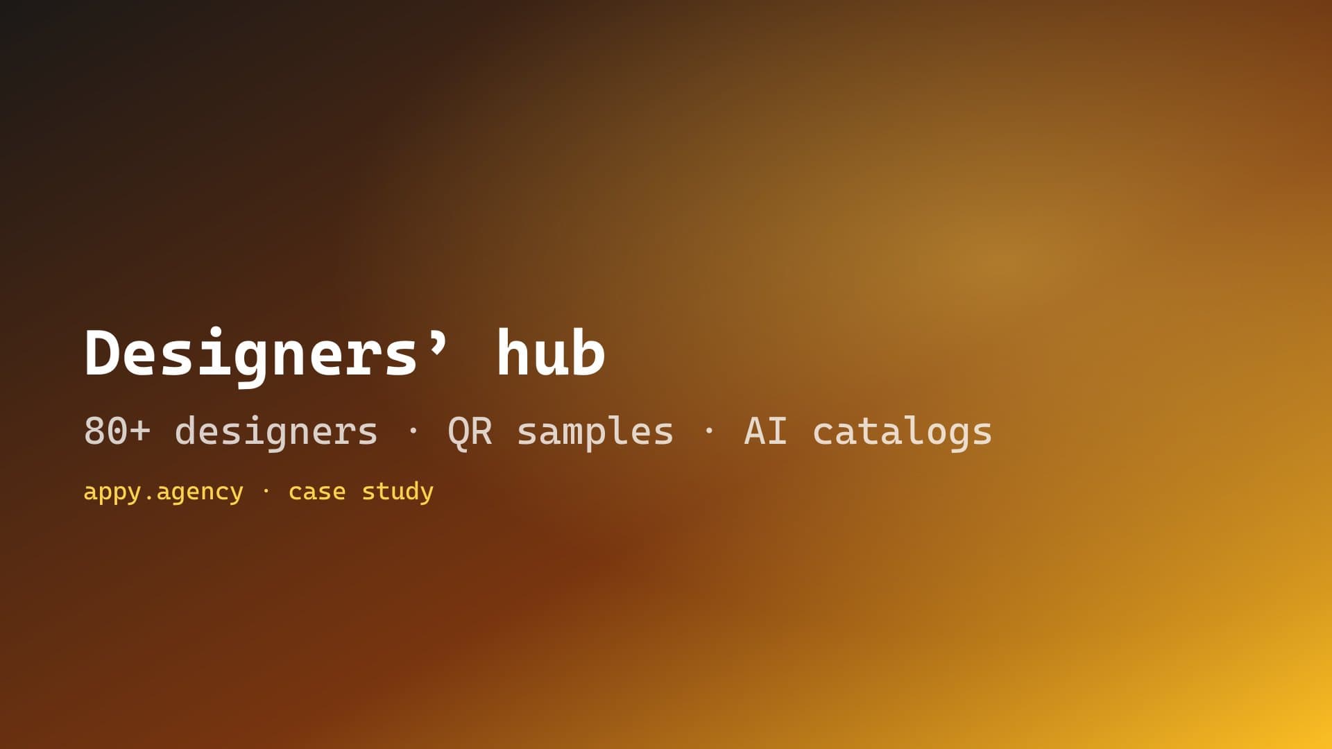 Interior-design hub case study hero — 80+ designers, AI-structured supplier catalogs, QR-driven materials library