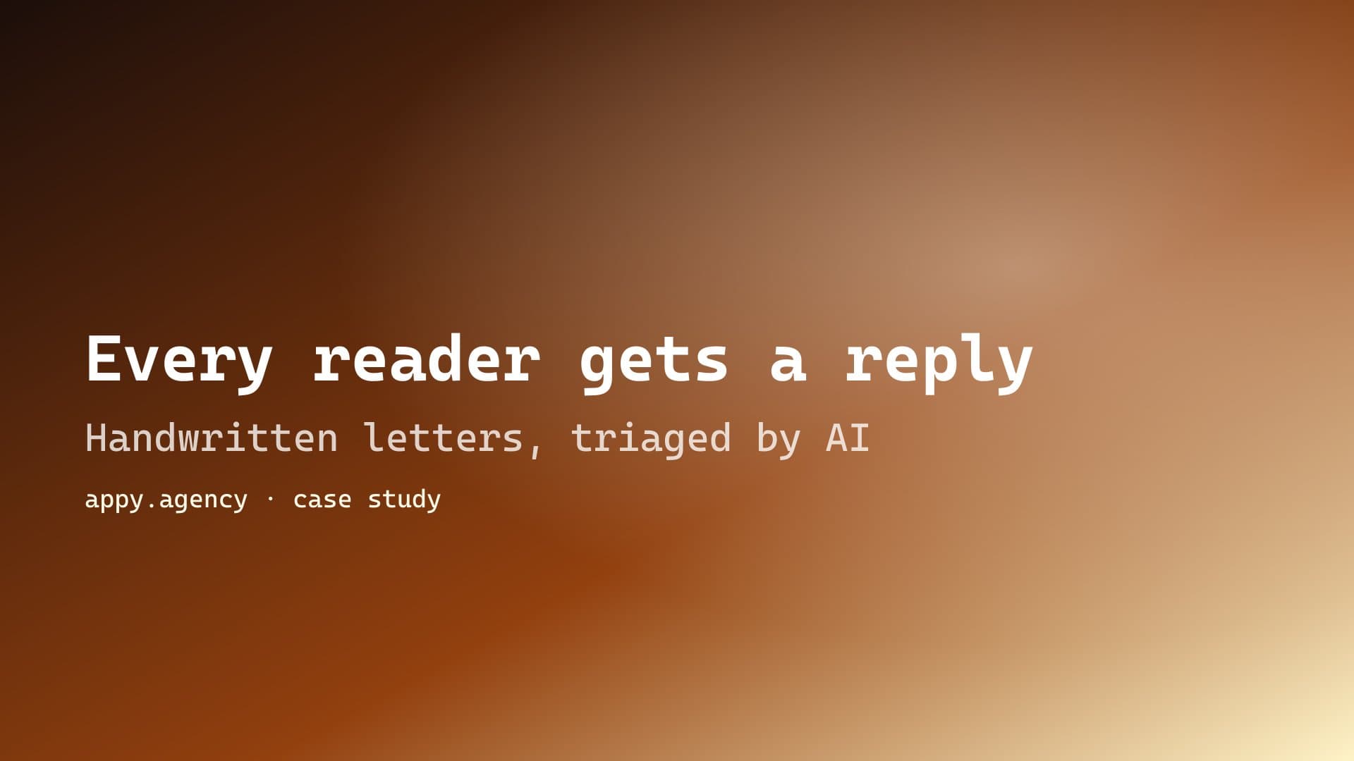Print magazine case study hero — AI pipeline turning handwritten reader letters into drafted replies