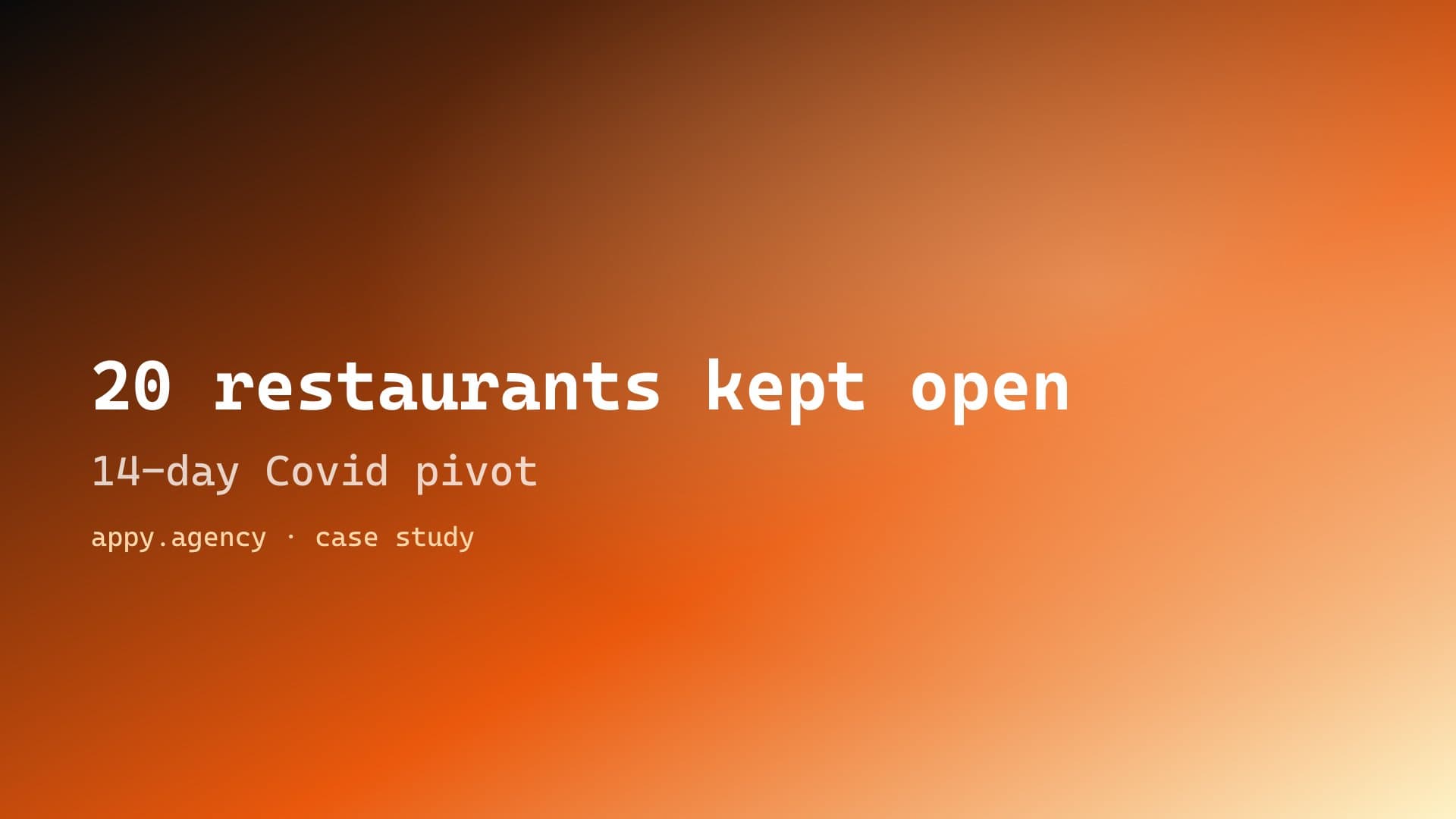 Restaurants Covid pivot case study hero — 20+ restaurants moving to delivery in 14 days